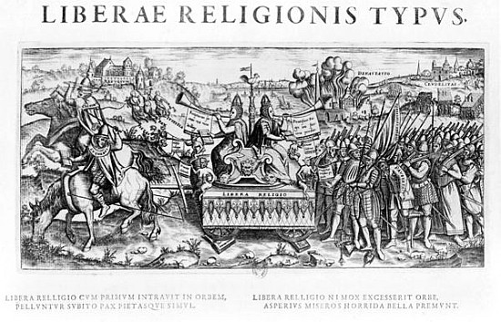Librae Religionis Typus'', allegory on the reformation depicting John Calvin (1509-64) and Martin Lu de French School