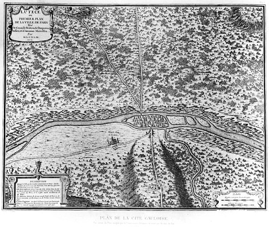 Lutetia or the first plan of Paris, taken from Caesar, Strabo, Emperor Julian and Ammianus Marcellin de French School
