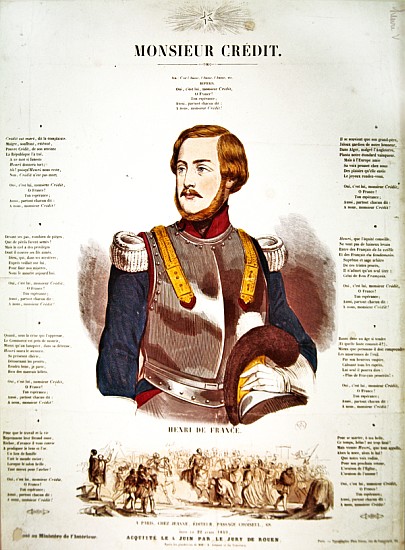 ''Monsieur Credit'', French Royalist propaganda eulogising Henri Charles Ferdinand Marie Dieudonne d de French School