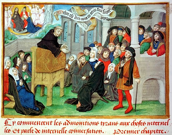 Ms.230 fol.57 Monk Preaching on Imitation, from ''Sermons sur la Passion et Traites Divers'' Jean de de French School