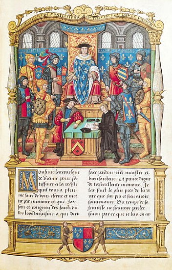 Ms 18 fol 1r Presentation of the Memoirs to Louis XI, from the Memoirs of Philippe of Commines (1445 de French School
