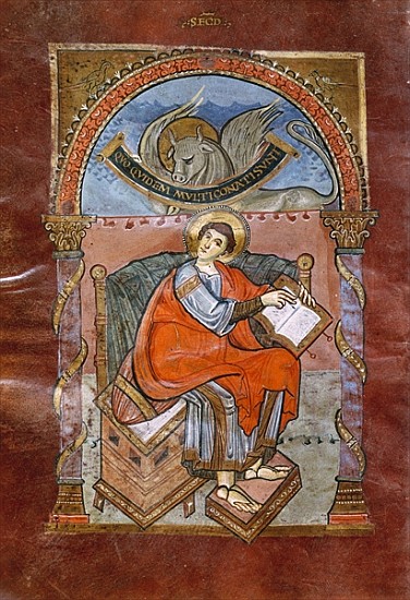 Ms 4 fol.101v St. Luke, from the Gospel of St. Riquier, c.800 de French School