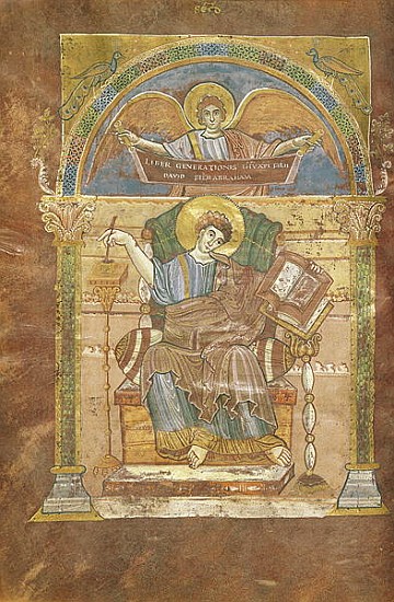 Ms 4 fol.17v St. Matthew, from the Gospel of St. Riquier, c.800 de French School