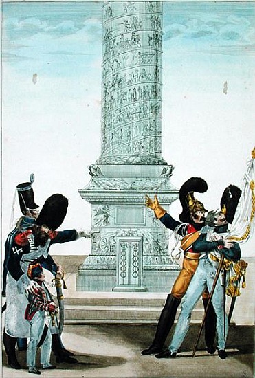 ''Oh how proud one is to be French when you look at this column'', caricature of soldiers at the Col de French School