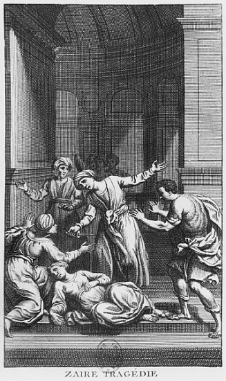 Orosmane killing Zaire, illustration from Act V of ''Zaire'' by Voltaire (1694-1778) de French School
