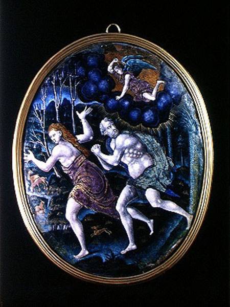 Oval plaque depicting Adam and Eve Expelled from Paradise, Limousin inted de French School