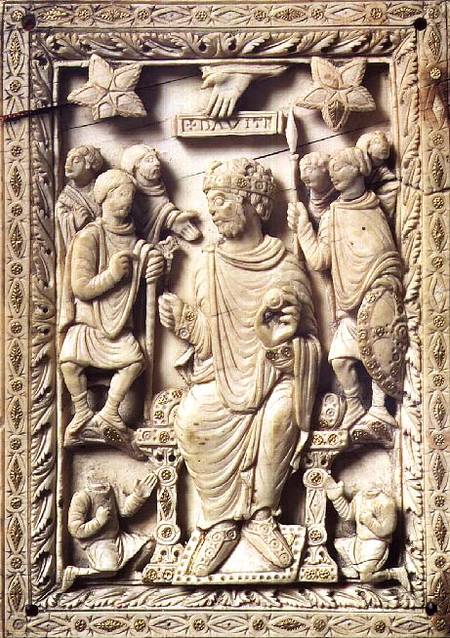 Plaque depicting King David enthroned, from Reims de French School