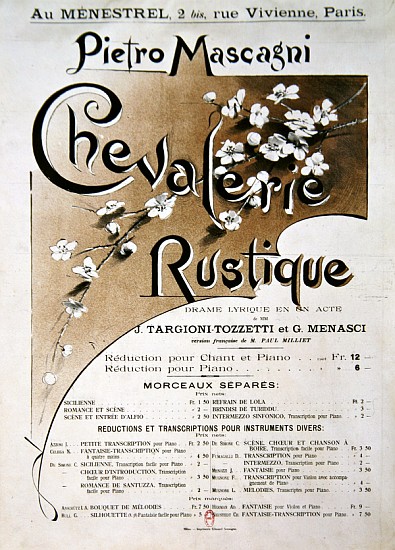 Playbill for the opera ''Chevalerie Rustique'', by Pietro Mascagni (1863-1945) de French School