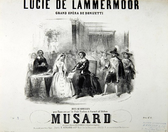 Playbill for the opera ''Lucie de Lammermoor'', Gaetano Donizetti (1797-1848) printed Bertauts de French School