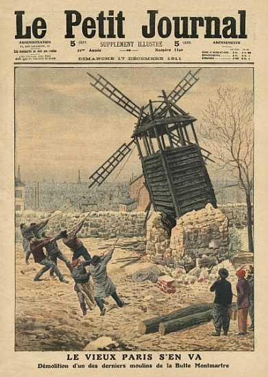 Pulling down one of the last windmills on the Butte Montmartre, illustration from ''Le Petit Journal de French School