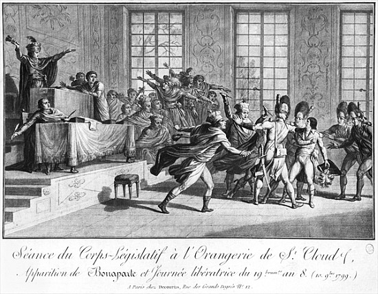 Session of the Legislative body at St.Cloud''s Orangery, arrival of Bonaparte (1769-1821) Protected  de French School