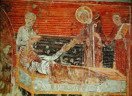 St. Severinus (d.507) curing Clovis I (465-511) copy of a 12th century original in the Church of Cha de French School