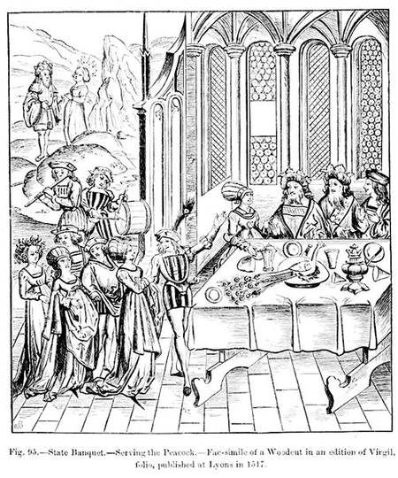 State banquet - serving the peacock, after a woodcut in an edition of Virgil, published Lyons de French School