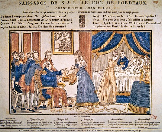 The birth of Henri Charles Ferdinand Marie Dieudonne de France, Duc de Bordeaux, Comte de Chambord o de French School