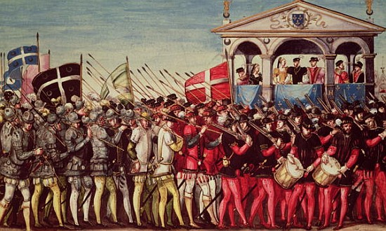 The Cortege of Drummers and Soldiers at the Royal Entry Festival of Henri II (1519-59) into Rouen, 1 de French School