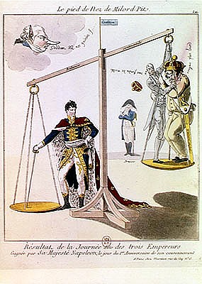 The Result of the Day of the Three Emperors, caricature drawn after the Battle of Austerlitz de French School