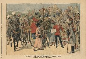 Habibullah Kahn (1872-1919) Emir of Afghanistan arriving at Peshawar, India, illustration from ''Le 