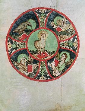 Ms. 69 fol.138v The Lamb of God surrounded the Symbols of the Evangelists