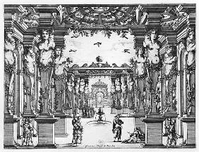 Stage design Giacomo Torelli (1608-78) for ''Mirame'' performed in 1641 at Theatre Petit Bourbon in 