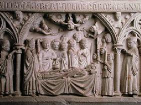 Tomb of Bishop Radulphe (d.1266), detail from the sarcophagus depicting a procession and the taking