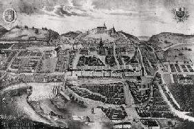 View of the chateau and town of Joinville from a painting of 1639