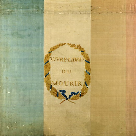 Tricolore with the motto ''Live Free or Die'', 1792 (painted fabric) de French School