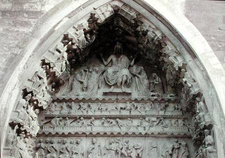 Tympanum from the left portal of the north transcept depicting the Last Judgement de French School