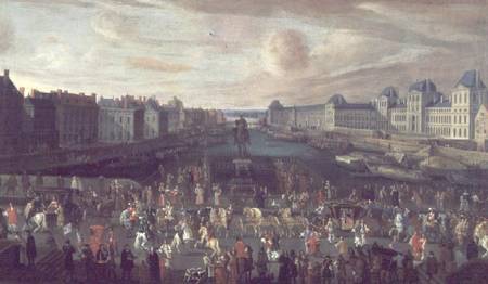 View of the Pont Neuf and the Chateau du Louvre with the Royal Carriage Passing in the Foreground de French School