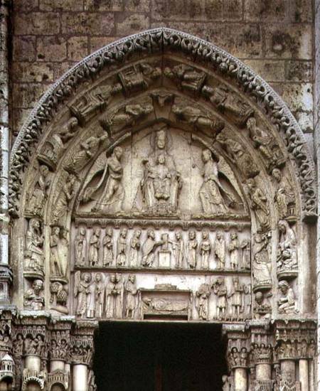 View of the tympanum depicting the Madonna and Child Enthroned, South Door of the Royal Portal de French School