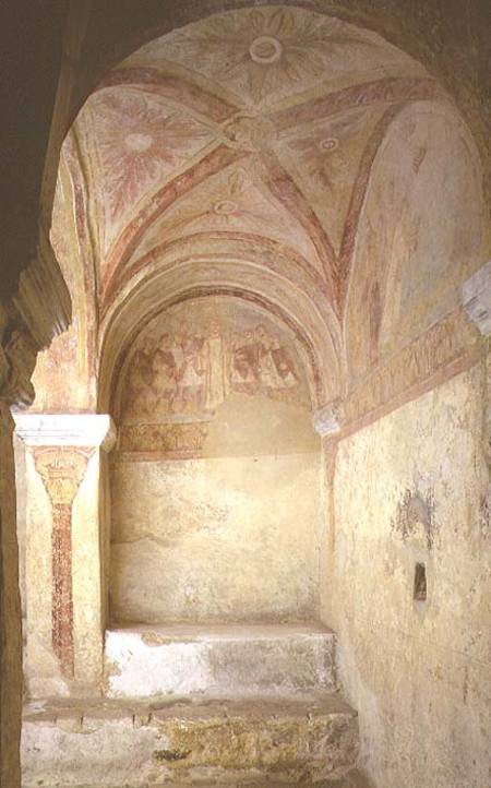 View of the western part of the crypt with wall paintings depicting two episodes from the Martyrdom de French School