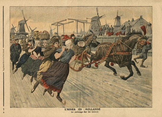 Winter in Holland, ice skating on the canal, illustration from ''Le Petit Journal'', supplement illu de French School