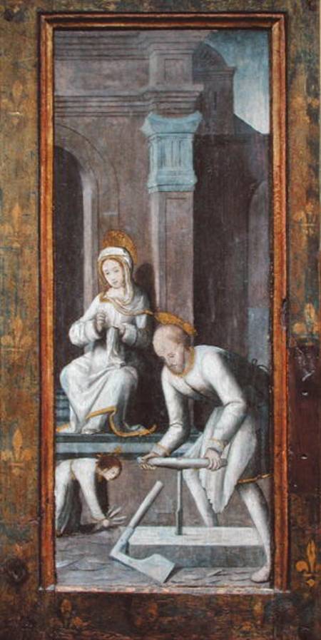 The Workshop at Nazareth, right hand panel from a triptych de French School