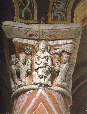 The Adoration of the Magi, column capital (stone) de French School, (11th century)