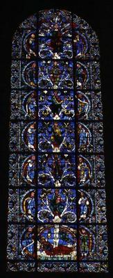 The Tree of Jesse, lancet window in the west facade (stained glass) (detail of 98062) de French School, (12th century)