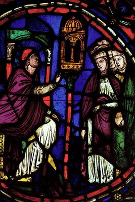 Window depicting a man preaching to three women, Ile de France Workshop (stained glass) de French School, (13th century)