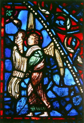 Window depicting an angel presenting a soul to God the Father, Ile de France Workshop (stained glass de French School, (13th century)