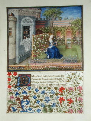 Ms 2617 The prisoners listening to Emily singing in the garden, from La Teseida, by Giovanni Boccacc de French School, (14th century)