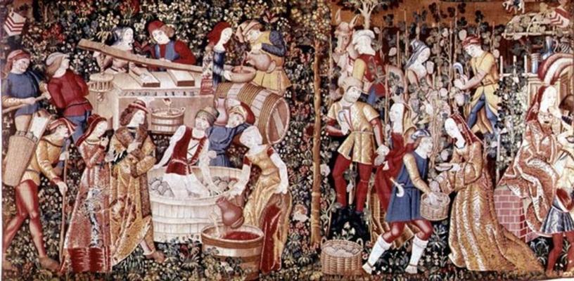 The Grape Harvest, from the 'Workshop on the Banks of the Loire' (tapestry) (see 23083 for detail) de French School, (15th century)