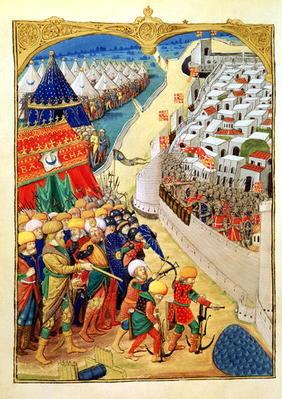 Lat 6067 f.55v The Turkish forces preparing for battle outside the walls of Rhodes in 1480, from 'A
