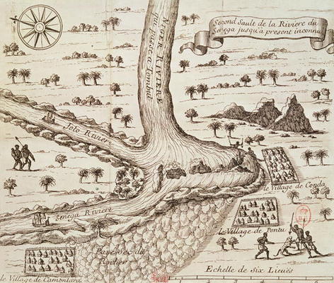Confluence of the Niger, the Joto and the Senegal, illustration from 'Decouverte de l'Afrique' by J. de French School, (17th century)