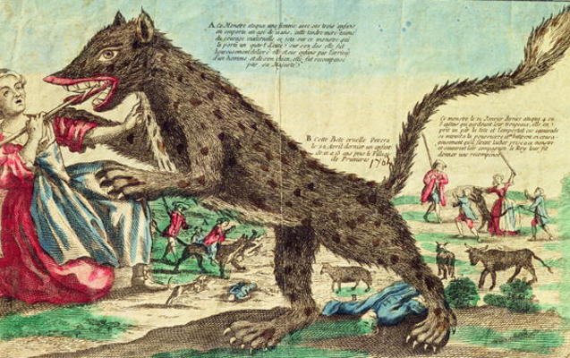 Attacks by the beast of Gevaudan in 1764 (colour engraving) de French School, (18th century)