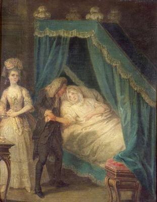 Bedside visit by the doctor (oil on canvas) de French School, (18th century)