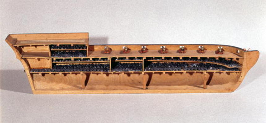 Cross-section of a model of a slave ship, late 18th century (wood) de French School, (18th century)