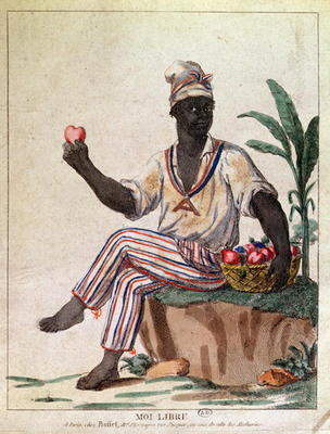 'I am Free', allegory of the first liberation of slaves in the Antilles, c.1794 (colour litho) de French School, (18th century)