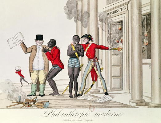 'Modern Philanthropy', French cartoon relating to the English and American reaction to France's abol de French School, (18th century)