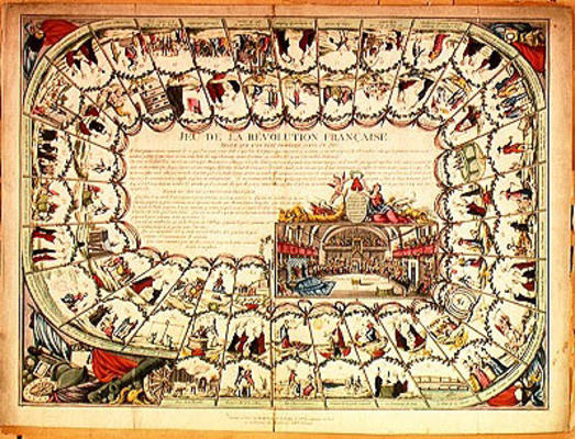 Snakes and ladders board based on the French Revolution, 1791 (coloured engraving) de French School, (18th century)