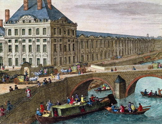 View of the River Seine at Port Royal (coloured engraving) (detail) de French School, (18th century)