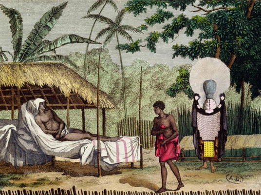 Funeral and mourning rites in Tahiti, 1811 (coloured engraving) de French School, (19th century)