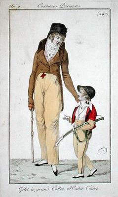 High necked waistcoat and short morning coat, from Costumes Parisiens, 1801 (coloured engraving) de French School, (19th century)