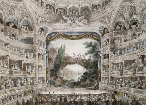 Interior of the Comedie Francaise Theatre in 1791, after an original watercolour (colour litho) de French School, (19th century)